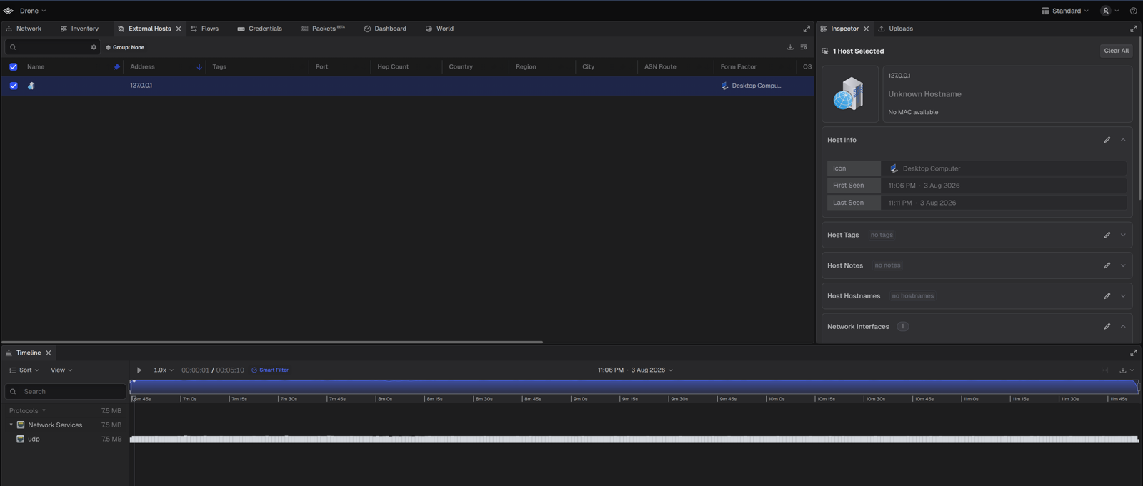 Teleseer's host inventory: a single loopback host