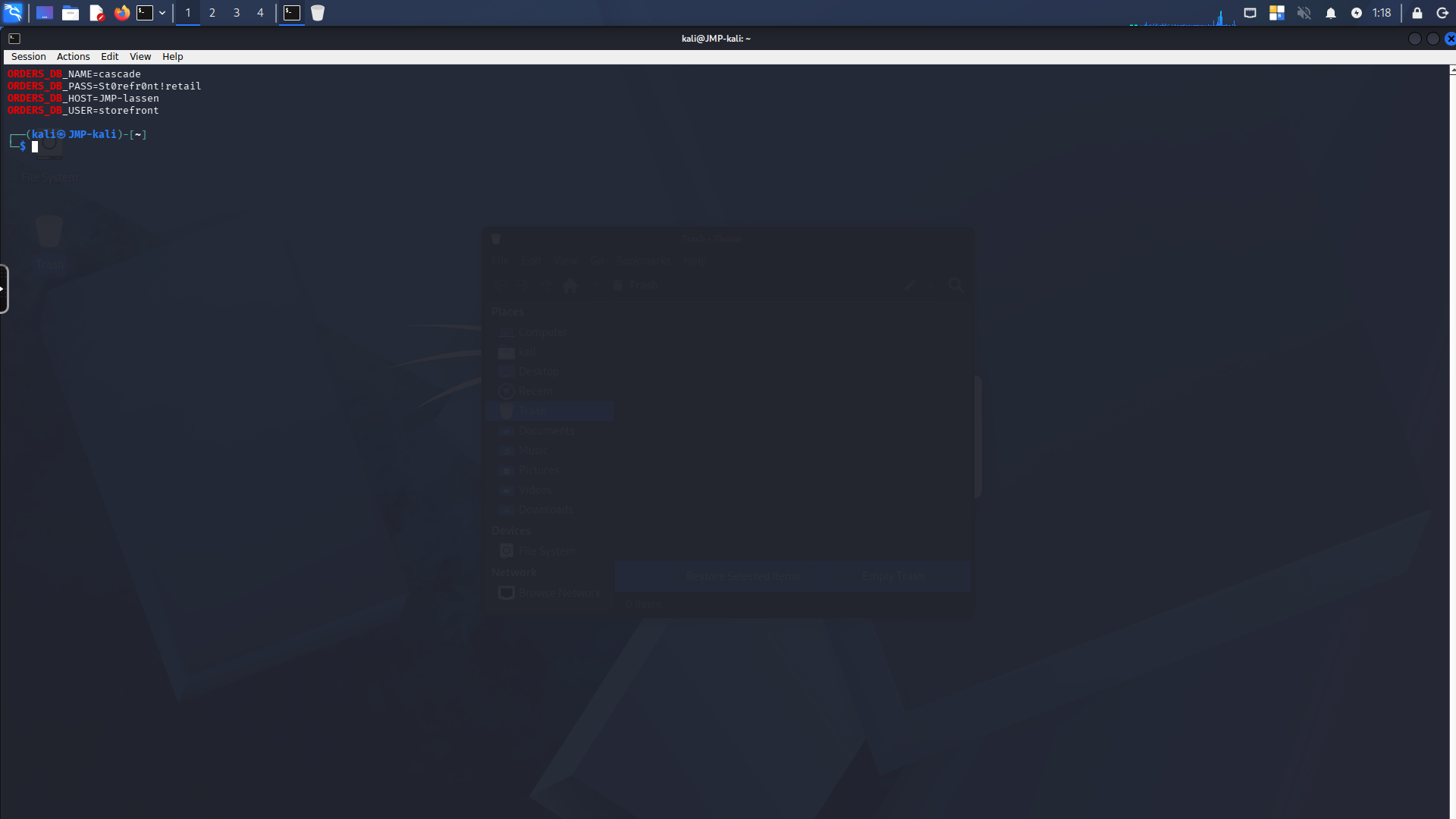 grep ORDERS_DB on the attacker terminal