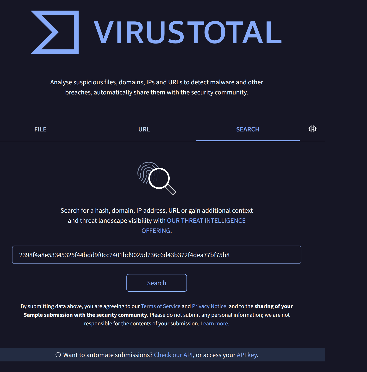 Virus Total Search